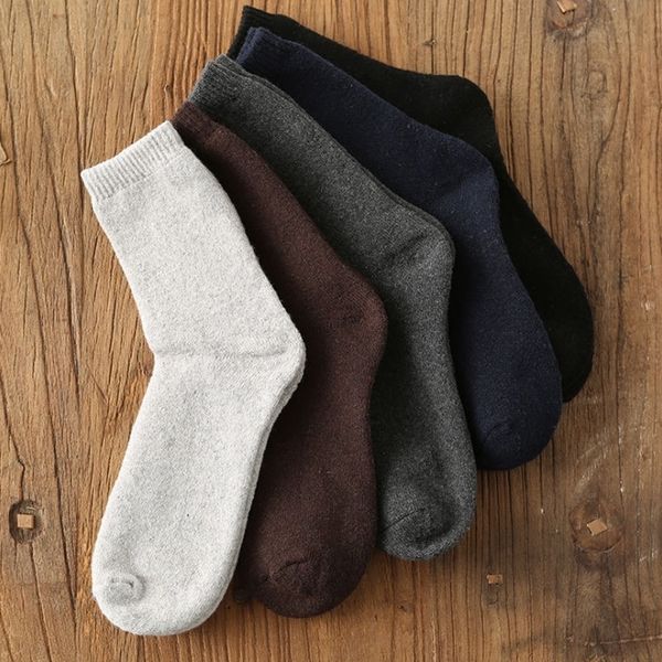 

guD winter men's tubing keep warmsoprano warmth men's socks plus velvet thick high-top business socks solid color male imitation rabbit woo, Black