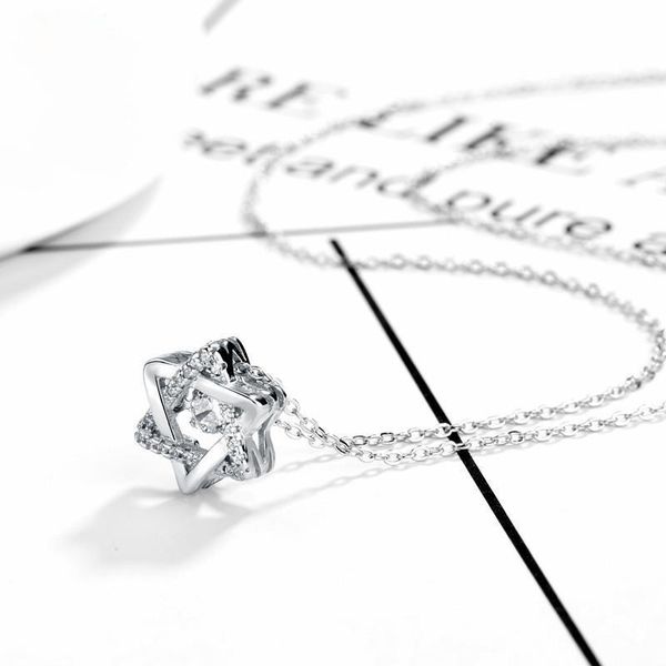 

classic hip hop six pointed star micro inlaid shiny crystal men women pendant trendy zircon party necklace jewelry necklaces, Silver