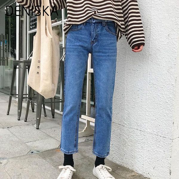 

women's jeans deniska boyfriend harem pants women trousers casual straight fit vintage denim high waist ankle lengt, Blue