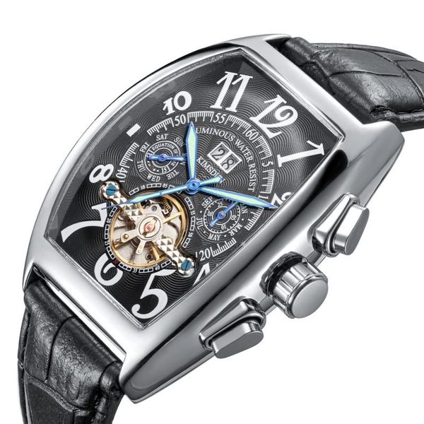 

tourbillon automatic mechanical chronograph men leather watchd skeleton mens watches sport business clocks wristwatches, Slivery;brown