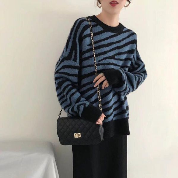 

women's sweaters oversized sweater women harajuku loose pullovers ladies soft striped sleeve chic korean 2021 autumn, White;black