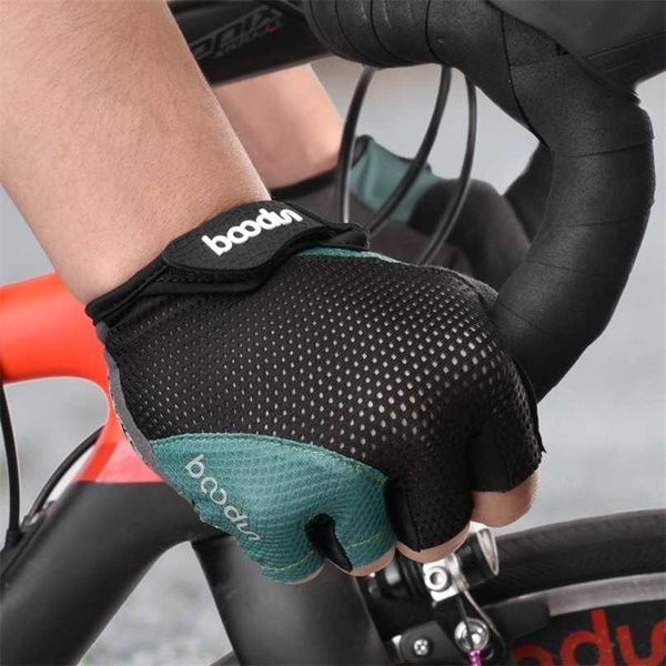 

boodun summer men women bike gloves half finger elastic breathable mtb cycling riding bicycle with thicken 4d gel padded 211214, Blue;gray
