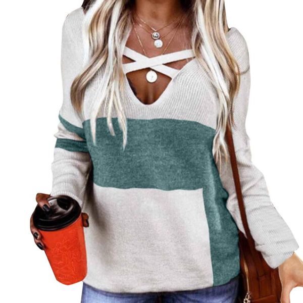 

women's sweaters women v-neck streetwear knitted patchwork ladies sweater elegant jumper long sleeve pullover autumn #t3g, White;black
