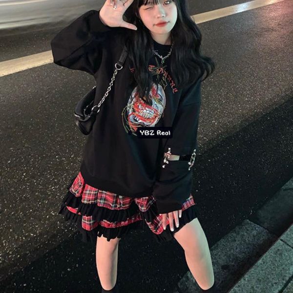 

women's hoodies & sweatshirts houzhou gothic harajuku black punk hip hop y2k sweatshirt women spring autumn loose long sleeve e girl o