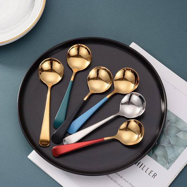 

spoons stainless steel round spoon gold coffee spon cake dessert korean cute creative soup home western restaurant utensils