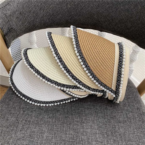 

summer hand-made pearl hollow cap for travel, Yellow