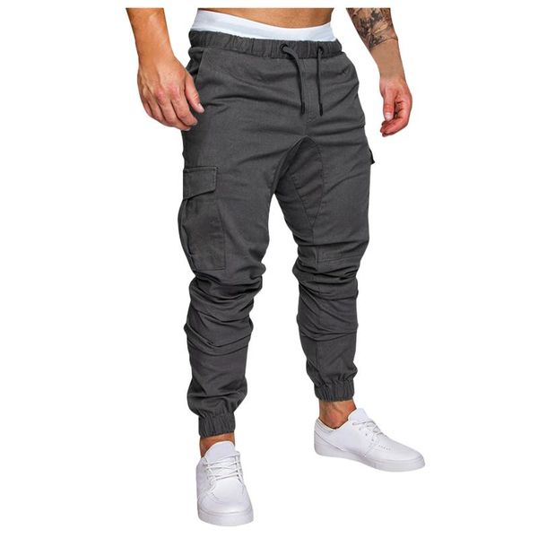 

men's pants casual solid gyms jogger track tooling multi-pocket leggings trousers beach sportswear tracksuit, Black
