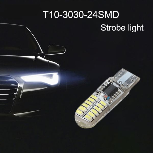 

50pcs/lot silcone t10 3030 24smd led car bulbs strobe light 194 168 clearance lamps reading door license plate driving lights 12v