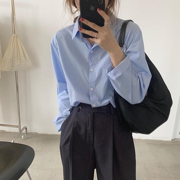 

women's blouses & shirts elegant women loose blouse female turn down collar long sleeve autumn shirt single breasted outwear for offic, White