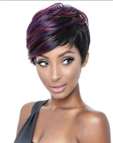 

wig women's short straight color selection chemical fiber headgear, Black;brown