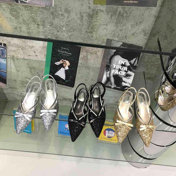 

pointed toe women sandals thin low heels back strap bling shallow slides bling arrivals dress shoes woman 210513, Black