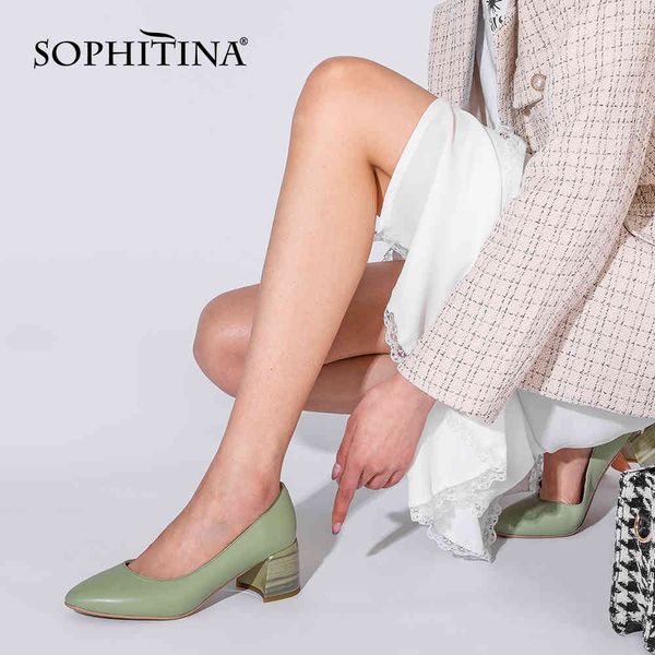 

sophitina women's work pumps mid heel pointed toe slip-on elegant green spring comfort sheepskin office lady shoes pk85 210513, Black