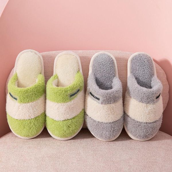 

slippers style cotton women autumn and winter couples home thick-soled warm men plus velvet non-slip fashion, Black