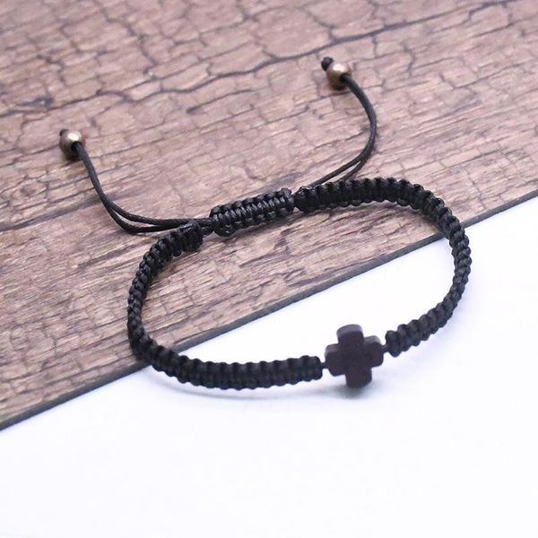 

link, chain christ logo wood cross rosaries bracelet adjustable braided black rope bracelets for women religious christian jewelry