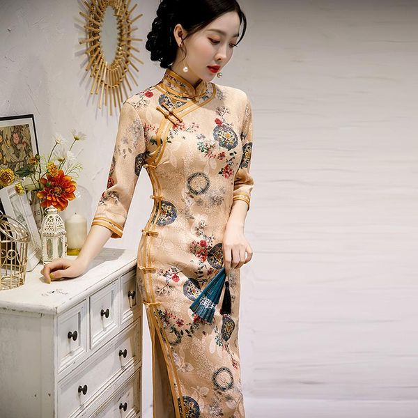 

ethnic clothing luxurious velvet composite lace retro chinese dress women vintage plush modern cheongsam thick winner birthday party lady, Red