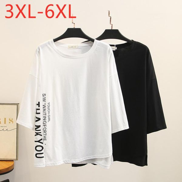 

women's t-shirt 2021 ladies summer plus size for women large short sleeve loose cotton white black print letter 3xl 4xl 5xl 6xl