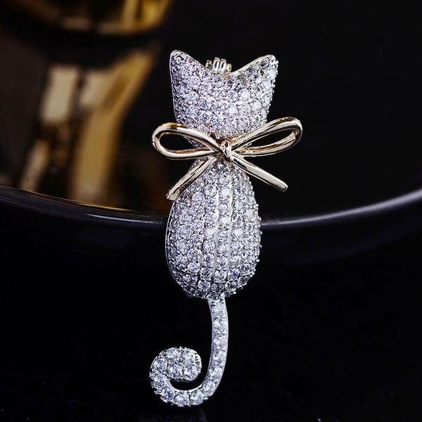 

pins, brooches korean cute cat pins fashion luxury micro pave zircon women pin creative personality brooch animal broche accessories, Gray