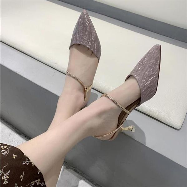 

dress shoes high heel women woman fashion pointed stiletto heels 2021 summer sandals sequined d188, Black