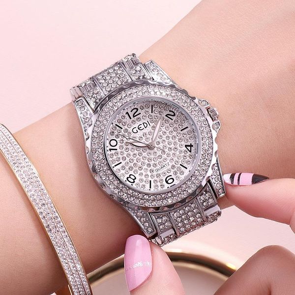 

wristwatches luxury diamond set ladies' watch elegant temperment cross-border fashion women's gift wristwatch, Slivery;brown