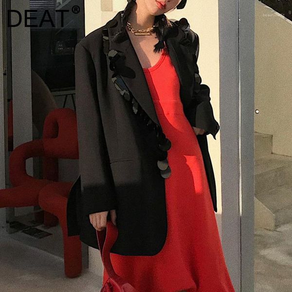 

women's suits & blazers deat 2021 women fashion loose notched long sleeve patchwork sequins single breasted pockets blazer autumn and w, White;black