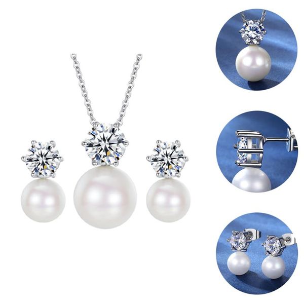 

pendant necklaces 3pcs zircon pearl ear studs and necklace for wedding proms birthday christmas, Silver