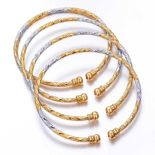 Wando 4 teile/los Zwei Farbe Armreifen für Frauen/mädchen Äthiopien Indien Afrika Dubai Manschette Armband Gold Farbe Offenes Design b95 Q0719