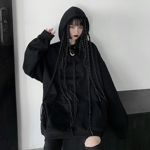 

women's jackets ruibbit punk autumn winter women harajuku gothic girls black hoodies sweatshirt braid hooded velvet japanese plus size, Black;brown