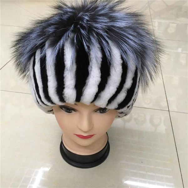 

trapper hats in 2021, the women winter rex fur and knitting wool lined with women's warm fashion hat, Blue;gray
