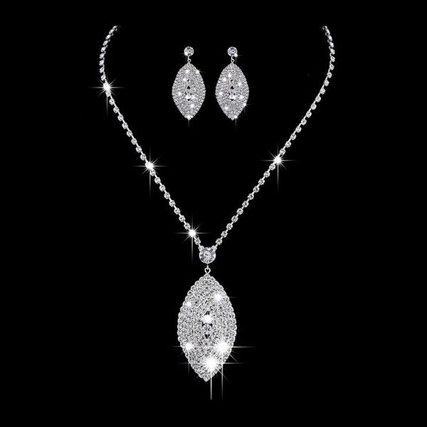 

earrings & necklace elegant womens bridal jewelry boutique full zircon claw chain set banquet prom costume accessories, Silver