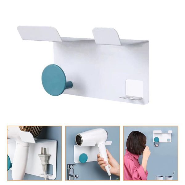 

hooks & rails 1pc wall-mounted type self-adhesive hair dryer storage shelf for home (white)