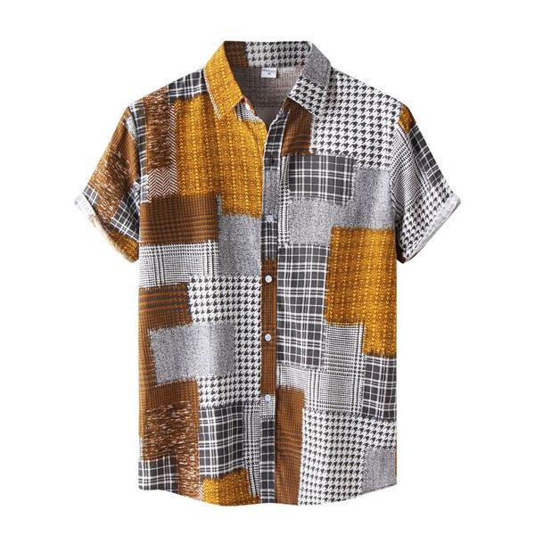 

men's casual shirts check print summer sell beach shirt fashion short sleeve floral loose plus asian size hawaiian 5, White;black