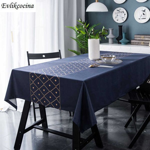Blaue Tischdecke mit goldenen Punkten, Tischdecke für Mantel De Mesa, multifunktional, bedrucktes Tuch, Nappe Centrini Moderni Obrus 210626