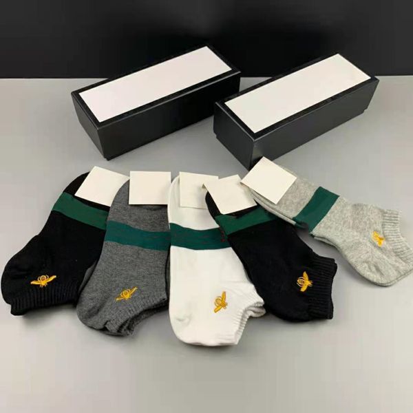 

2023 men's and women's socks 5 pairs of luxury sports summer short mesh embroidery box, Black