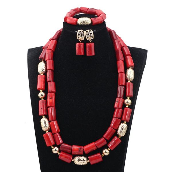 

wedding jewelry sets original wine red coral beads necklace set big bead party women anniversary gift cnr838, Slivery;golden