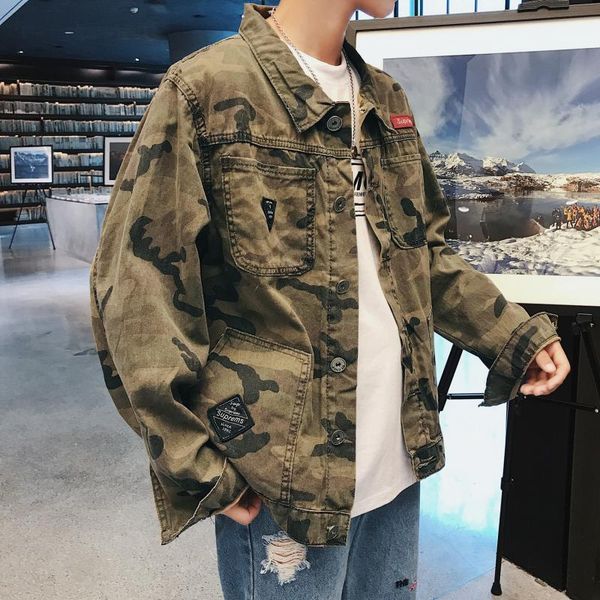

men's jackets camouflage denim jacket cotton loose khaki teenagers men's korean students bf wild casual tooling denim mhfr, Black;brown