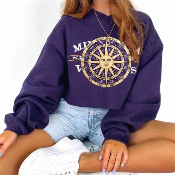 

hoodies purple sun face vintage imprint crewneck sweatshirts women pullovers big-size girls streetwear fall, Black