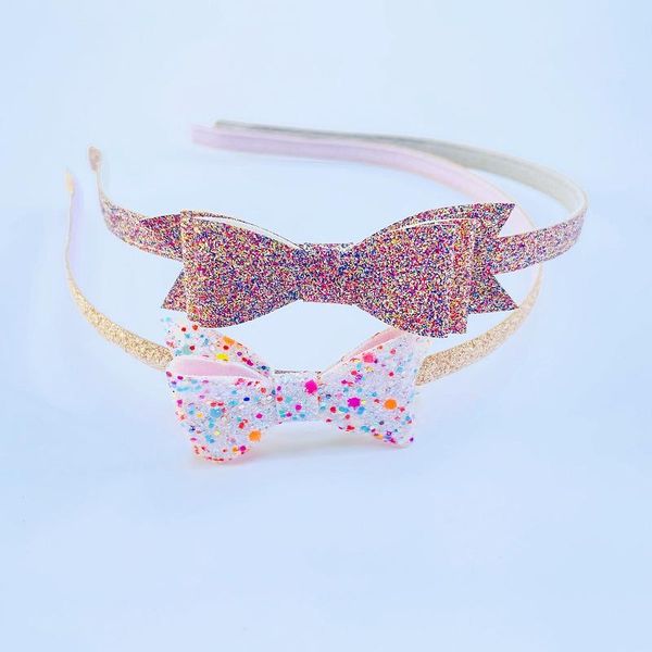 

hair accessories wholesale boutique 10pcs fashion glitter bow hairbands cute bowknot hard headbands princess headwear girls, Slivery;white