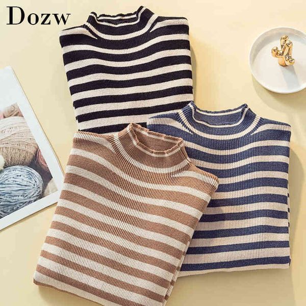 

women stripe sweater autumn winter casual turtleneck basic bodycon pullovers sweaters long sleeve knitted cashmere jumper 210414, White;black