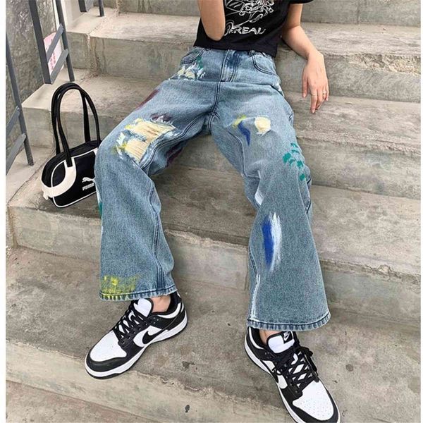 

women's jeans hip hop torn denim brem pants vintage spring funny high waist straight gothic street skeleton lfwl, Blue