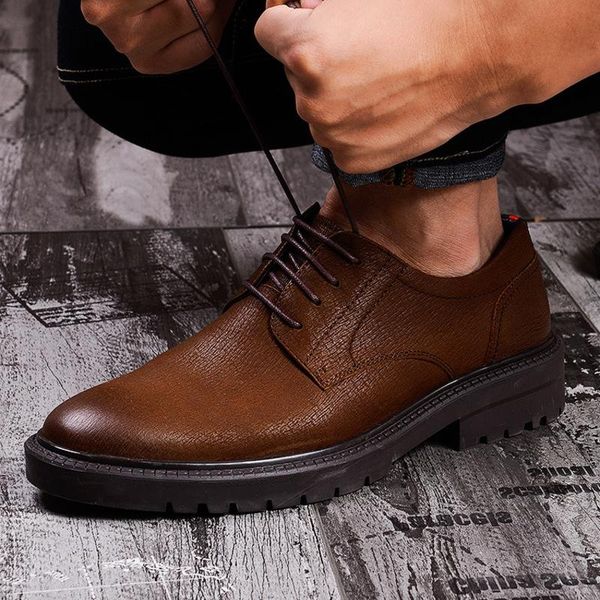 

dress shoes 2021 retro casual leather soft sole british versatile frosted for men, Black