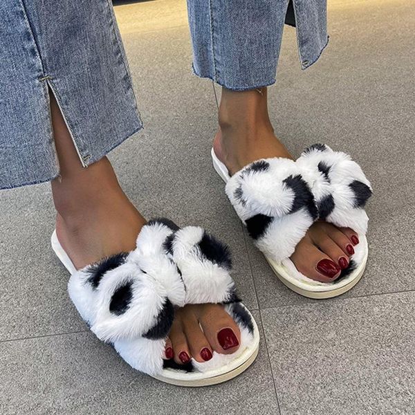 

slippers fashion winter warm for woman indoor home casual furry soft plush shoes breathable couple slides plus size #40, Black