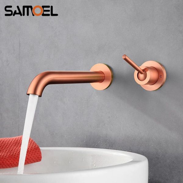 

arrival brass rose gold brushed basin faucet mixer wall-mounted dual hole concealed embedded and cold water tap rs353 bathroom sink faucets