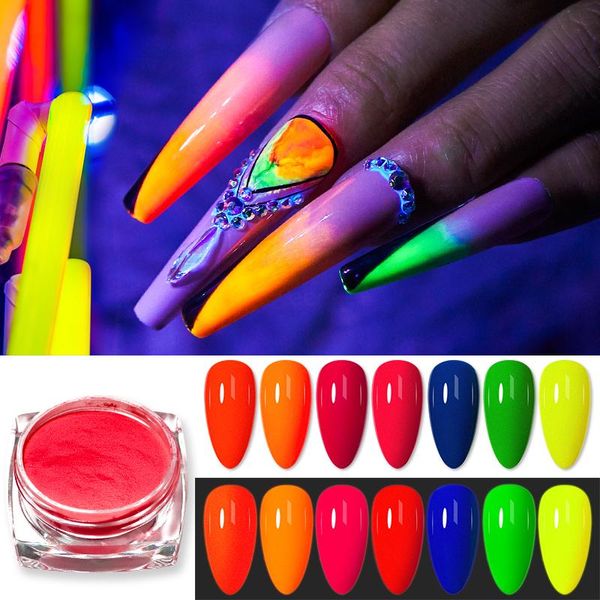 

luminous neon pigment powder fluorescent nail glitter set shinny ombre chrome dust diy gel polish manicure for nails art decor, Silver;gold