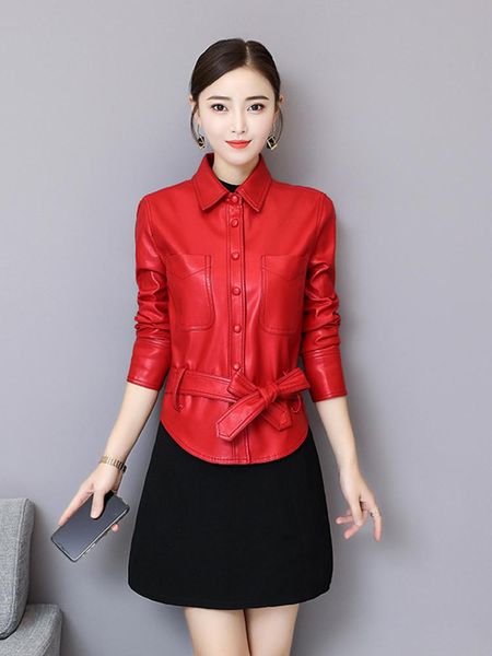 

women's leather & faux 2021 women slim pu jacket. fashionable asian size womens sheepskin jacket, korean plus 5xl short coat, Black