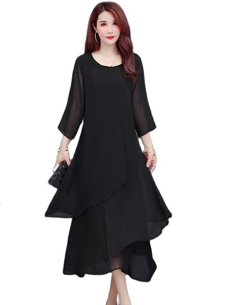 

casual dresses plus size l-5xl women chiffon long summer 2021 elegant black fashions frilly loose complete female, Black;gray