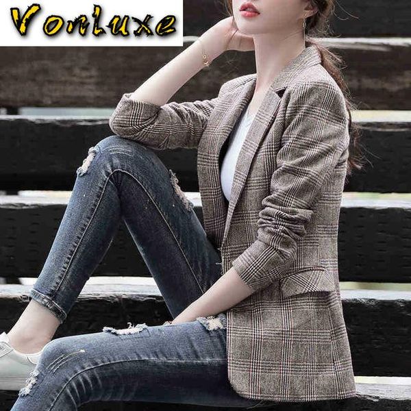 

women blazers jackets 2021 elegant casual houndstooth plaid print long sleeve slim fit ladies suit coat female large plus size women's, White;black