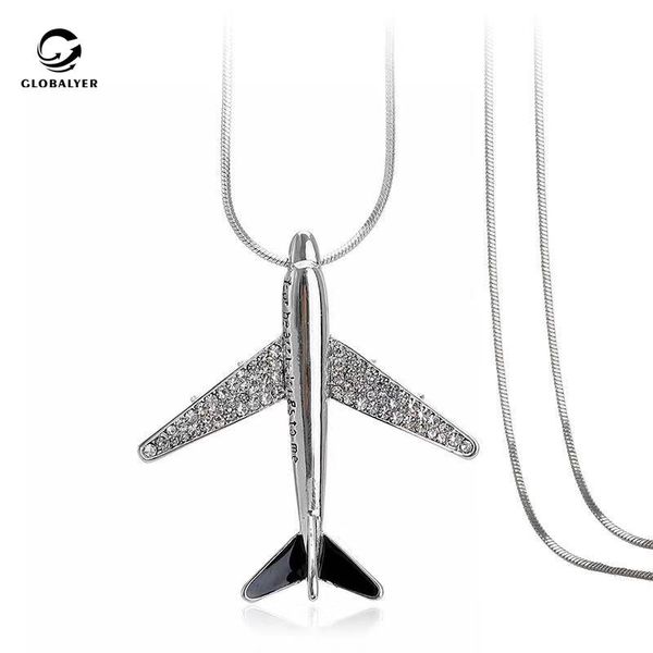 

pendant necklaces korean version of the aircraft crystal pendants long necklace clothing accessories wild retro 227, Silver