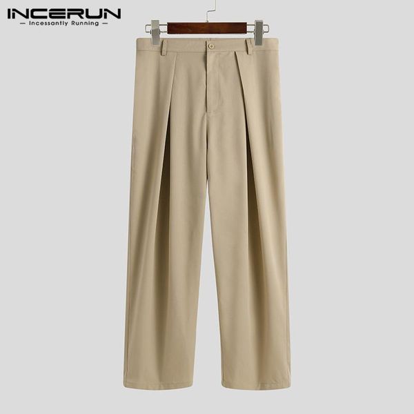 

men straight pants solid loose joggers button chic casual trousers fashion korean style streetwear long incerun s-5xl men's, Black