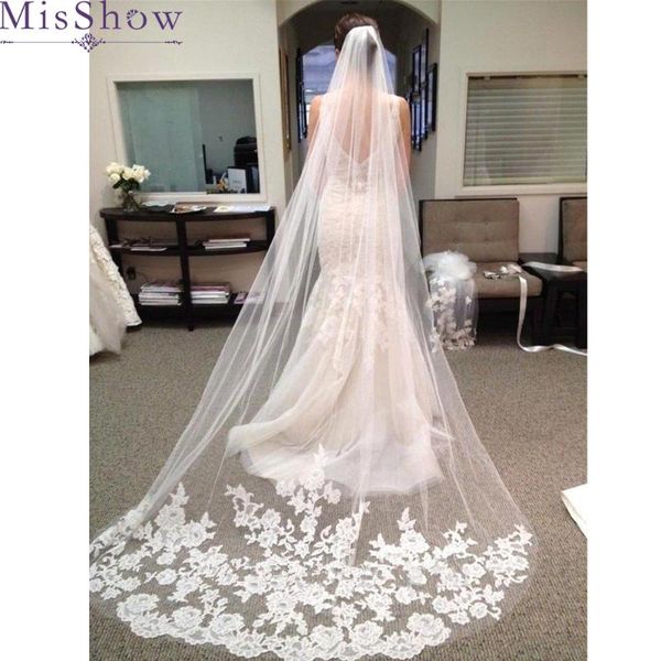 

bridal veils wedding accessories 2021 appliques tulle long veil applique edge with comb veu de noiva longo, Black