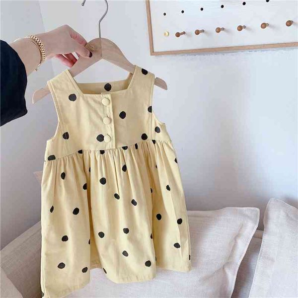 Nouveau Style Filles Dots Motif D'été Coton De Mode Babys Princesse Robes Toddler Bébé Robe Sans Manches 210413